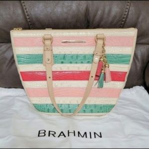 Brahmin Willa Sunglow Cayo Coco Tote Croc and Lizard Embossed Striped Leather